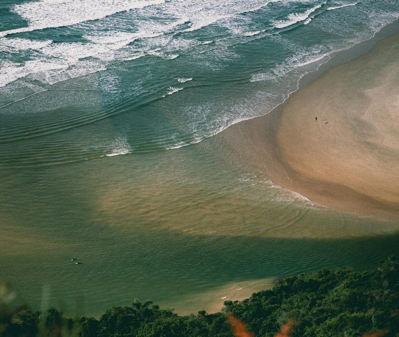 Praias do Sul do Brasil com mar verde, faixa de areia clara e vegetação nativa ao longo do litoral sulista